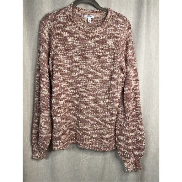 Nine West Pink Brown Popcorn Knit Crew Neck Long Sleeve Pullover Sweater Sz Med - Picture 1 of 5